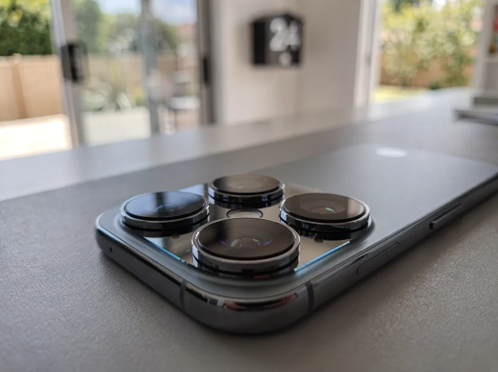 Repaired smartphone rear camera lenses, clean and crack-free, after West Perth phone repair.