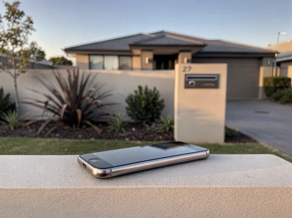 Restored phone with titanium rail catching soft highlight after West Perth repair.